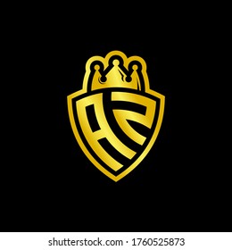 AZ monogram logo with shield and crown style design template isolated on black background