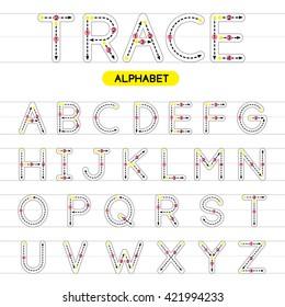  A-Z rounded uppercase trace alphabet design for learning handwriting. Vector Illustration. svg