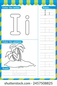 A-Z uppercase lowercase trace alphabet design for learning handwriting. A4 Printable Vector Illustration. worksheet with clip art for preschool kindergarten kids to improve basic writing skills, color