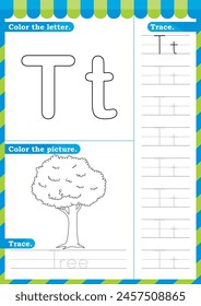 A-Z uppercase lowercase trace alphabet design for learning handwriting. A4 Printable Vector Illustration. worksheet with clip art for preschool kindergarten kids to improve basic writing skills, color