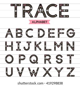  A-Z uppercase trace alphabet design for learning handwriting. Vector Illustration.
