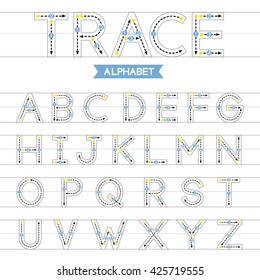  A-Z Uppercase Trace Alphabet Design For Learning Handwriting. Vector Illustration.