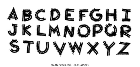 A-Z vector alphabet, hand written with a brush design, letters isolated on white background