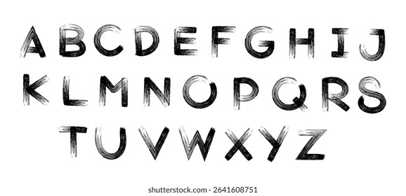 A-Z vector alphabet, hand written with a brush design, letters isolated on white background