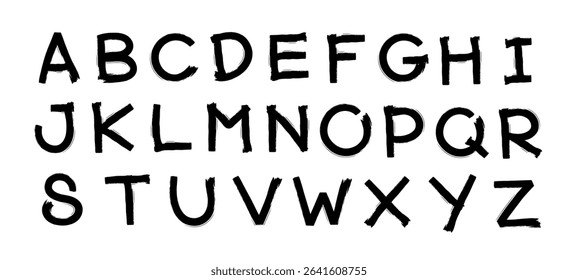 A-Z vector alphabet, hand written with a brush design, letters isolated on white background