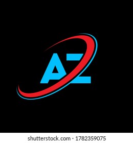 AZ A Z letter logo design. Initial letter AZ linked circle uppercase monogram logo red and blue. AZ logo, A Z design. az, a z