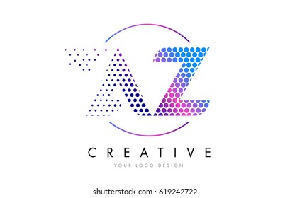 AZ A Z Pink Magenta Dotted Bubble Letter Logo Design. Dots Lettering Vector Illustration