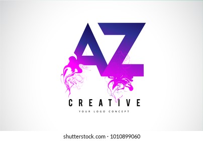 AZ A Z Purple Letter Logo Design with Creative Liquid Effect Flowing Vector Illustration.