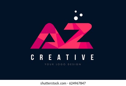 AZ A Z Purple Letter Logo Design with Low Poly Pink Triangles Concept