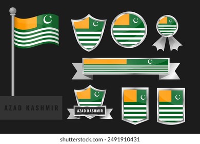 Bandera de Azad Kashmir puesta. Colección de los emblemas nacionales de Azad Cachemira. Diseño plano de banderas colección