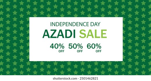 Azadi Sale , Pakistan Independence Day Sale vector Design on green background, for up to 50% Off. sales banner for social media post