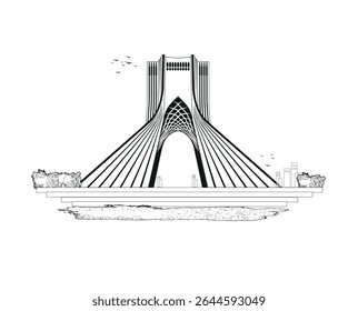 Torre Azadi. irã de teerã. obra de arte ilustrada. marco icônico em Teerã, capital do Irã