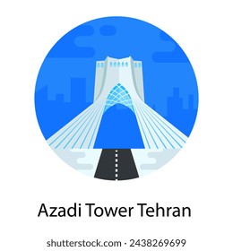 Azadi tower tehran, iran monument flat rounded icon