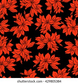 Azalea  flower background. Stylized flowers, leaves and branches. Seamless pattern. Beautiful illustration for your design. Vector.Silhouette pattern.