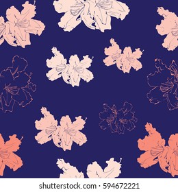 Azalea flower pattern on blue background