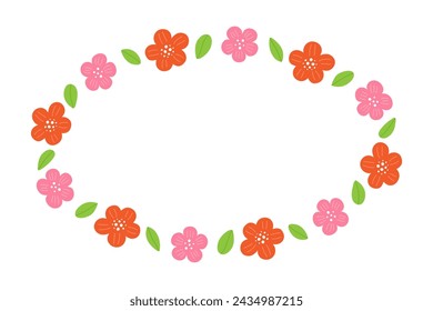 Azalea flowers ellipse frame isolated on white background.