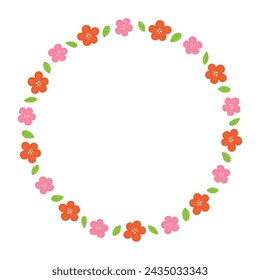 Azalea flowers round frame template on white background.	