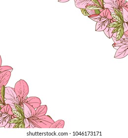 Azalea frame in hand drawn style. For print, card, wedding invitations. Vector illustration
