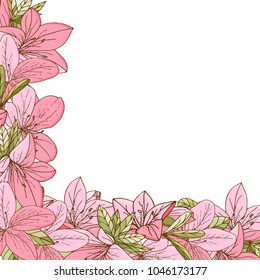 Azalea frame in hand drawn style. For print, card, wedding invitations. Vector illustration