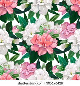 Azalea leaves and flowers collection. Vector seamless pattern