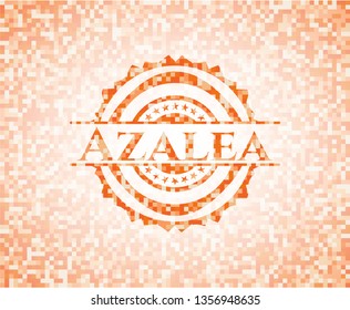 Azalea orange tile background illustration. Square geometric mosaic seamless pattern with emblem inside.