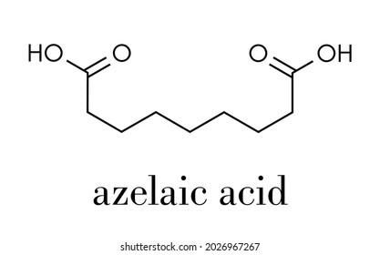 Azelaic acid (nonanedioic acid) molecule. Used in treatment of acne and rosacea. Skeletal formula.