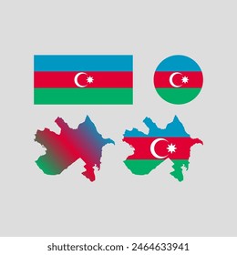 Azerbaijan 1918 national map and flag vectors set....