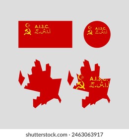 Azerbaijan 1924 Soviet national map and flag vectors set....