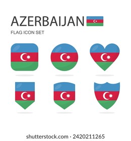 Azerbaijan 3d flag icons of 6 shapes all isolated on white background.