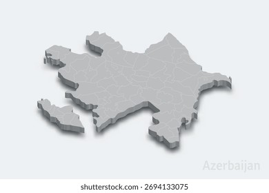 Mapa isométrico 3D de Azerbaiyán con regiones fronterizas