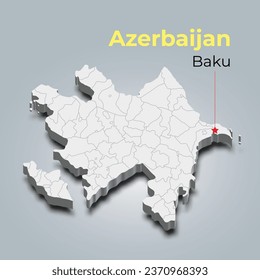 Azerbaijan 3d map with borders of regions and it’s capital svg