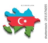 Azerbaijan 3d map with national flag on grey background