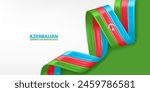 Azerbaijan 3D ribbon flag. Bent waving 3D flag in colors of the Azerbaijan national flag. National flag background design.