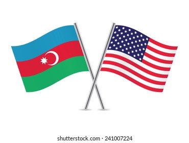 Azerbaijan and American flags. Vector illustration. 