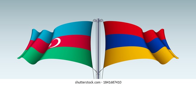 Azerbaijan and Armenia flags state symbols isolated on background national banner. war for independence of Azerbaijan , Armenia. Illustration banner with realistic state flag.