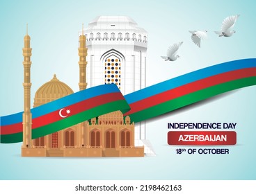 Azerbaijan Baku Azerbaijan flag ribbon tourism print promo poster social media design template Independence day 18 october