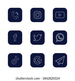 Azerbaijan, Baku/ October 28 2020:  Social media icon set, 9 social media 