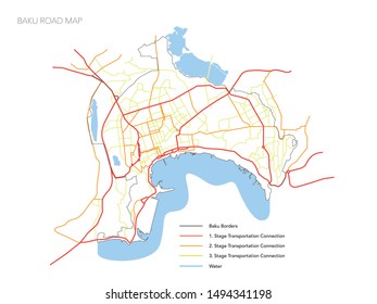 Azerbaijan Baku Road Map Vector