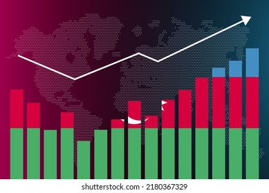 Azerbaijan bar chart graph with ups and downs, increasing values, Azerbaijan country flag on bar graph, upward rising arrow on data, news banner idea, developing country concept