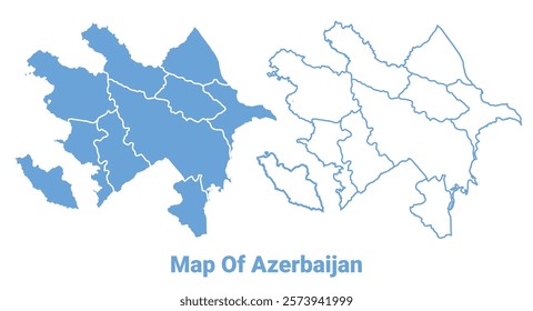 Azerbaijan Blue map flat regions border outline vector illustration