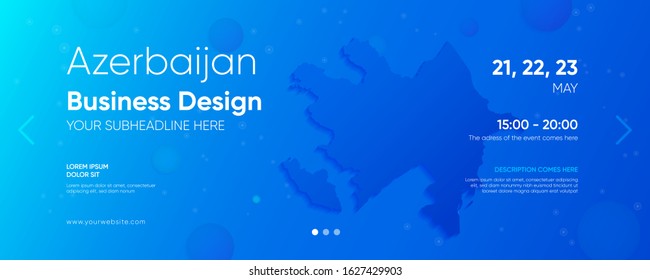 Azerbaijan business design template with its own map and various design elements on the blue gradient background for web.