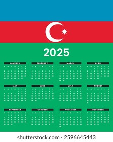 Azerbaijan calendar of 2025 stock vector