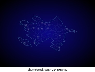 Azerbaijan concept vector map with glowing cities, map of Azerbaijan suitable for technology,innovation or internet concepts.