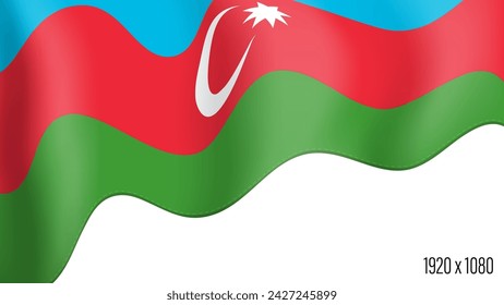 Azerbaijan country flag realistic independence day background. Azerbaijani commonwealth banner in motion waving, fluttering in wind. Festive patriotic HD format template for independence day