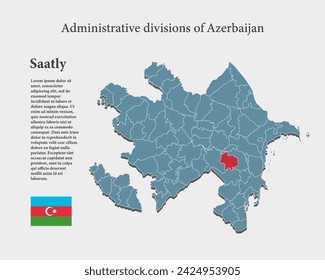 Azerbaijan country - high detailed illustration map divided on regions. Blank Azerbaijan map isolated on background. Vector template Saatly region for website, pattern, infographic, education