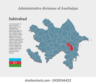 Azerbaijan country - high detailed illustration map divided on regions. Blank Azerbaijan map isolated on background. Vector template Sabirabad region for website, pattern, infographic, education