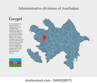 Azerbaijan country - high detailed illustration map divided on regions. Blank Azerbaijan map isolated on background. Vector template Goygol province for website, pattern, infographic, education