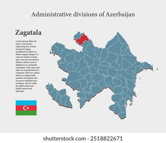 Azerbaijan country - high detailed illustration map divided on regions. Blank Azerbaijan map isolated on background. Vector template Zagatala province for website, pattern, infographic, education