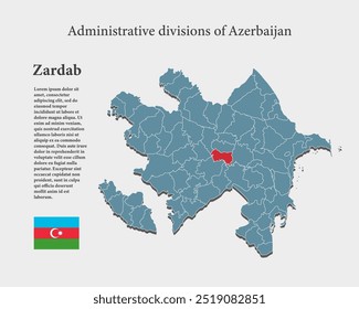 Azerbaijan country - high detailed illustration map divided on regions. Blank Azerbaijan map isolated on background. Vector template Zardab province for website, pattern, infographic, education