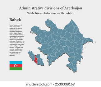 Land Aserbaidschan - detaillierte, auf Regionen aufgeteilte Karte. Leere Karte Aserbaidschans einzeln auf Hintergrund. Vektorvorlage Babek Provinz für Website, Muster, Infografik, Bildung